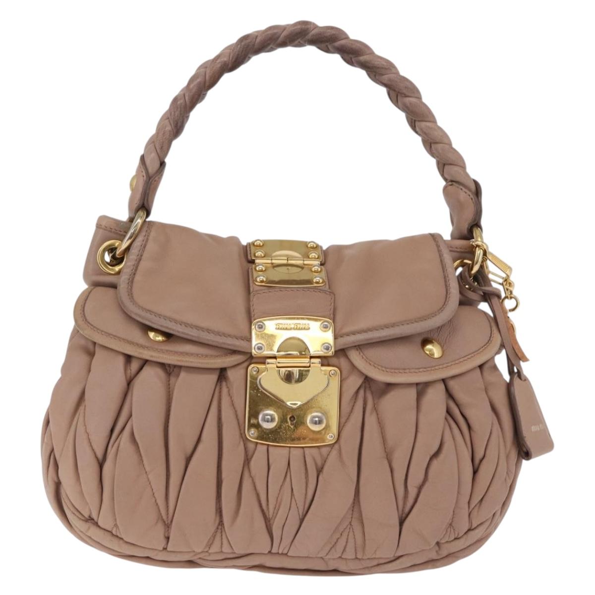 Miu Miu Hand Bag Leather 2way Pink Gold Auth mr3197V