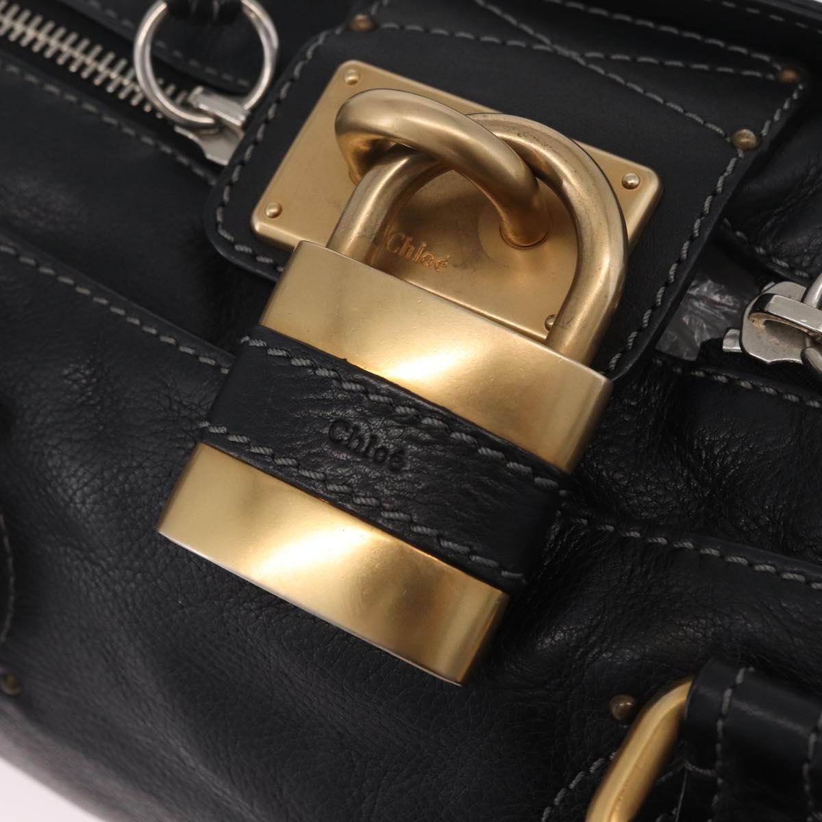 Chloe Paddington Hand Bag Leather Black Gold Silver Auth mr3203V