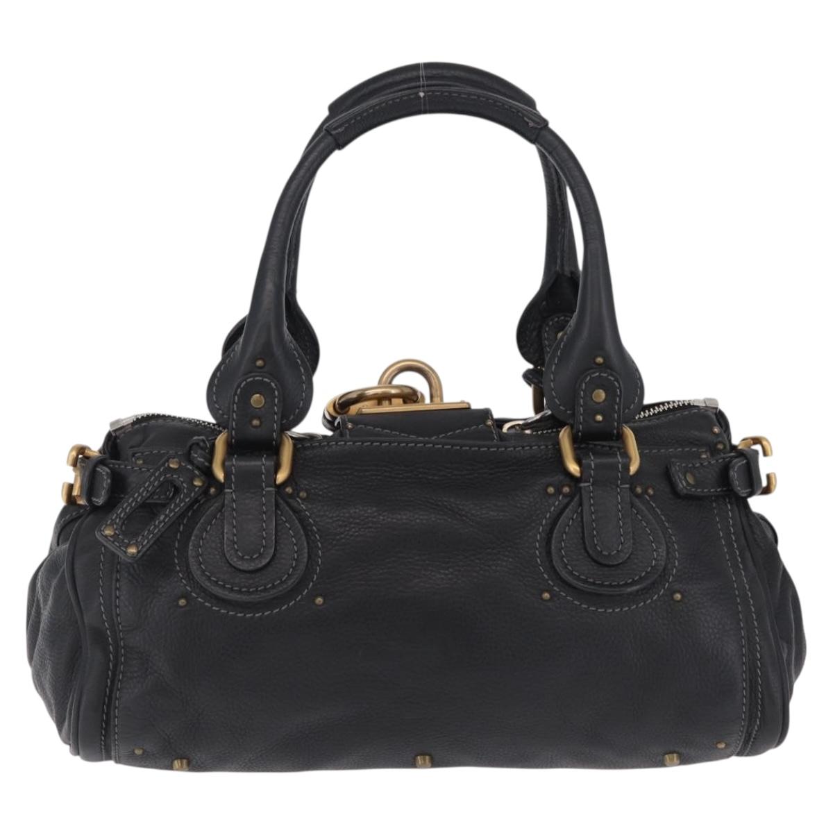 Chloe Paddington Hand Bag Leather Black Gold Silver Auth mr3203V