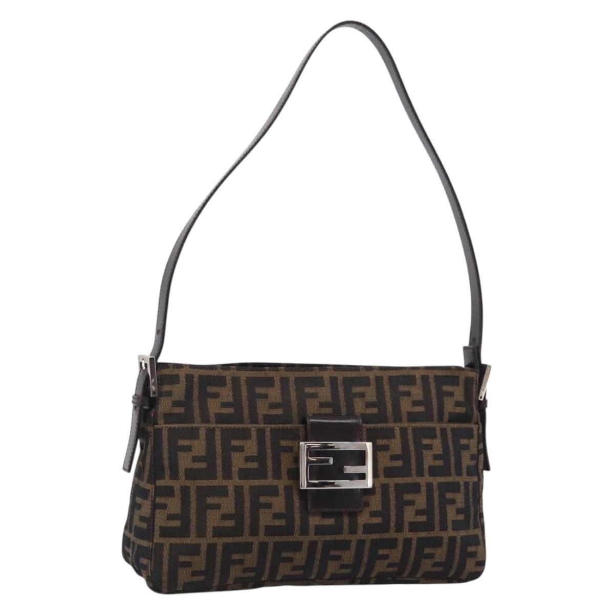 FENDI Zucca Canvas Mamma Baguette Shoulder Bag Brown Black Auth mr3209V