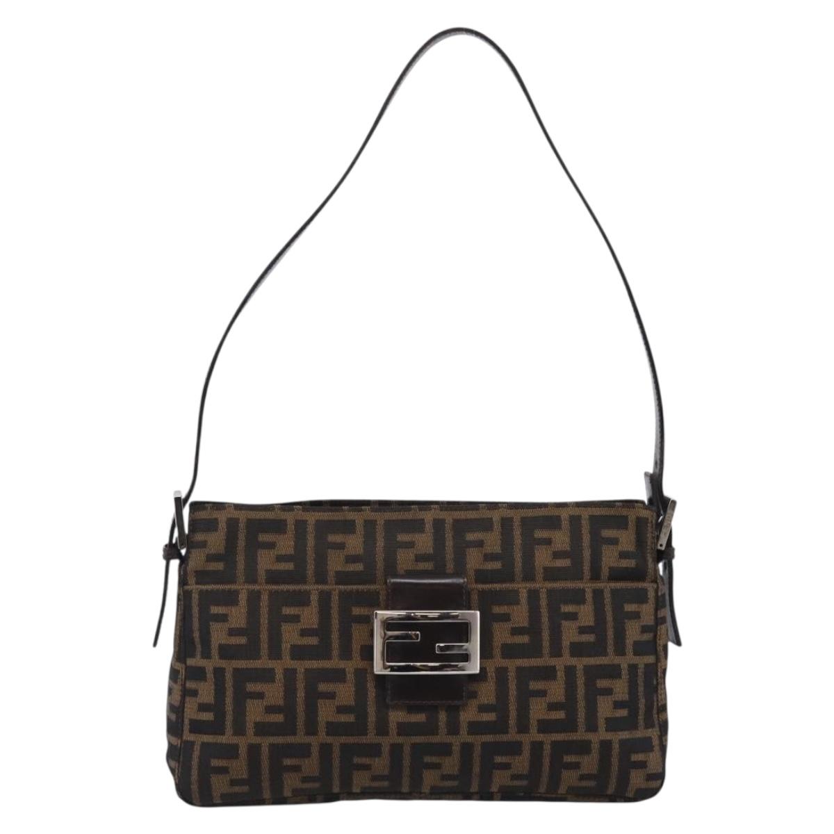 FENDI Zucca Canvas Mamma Baguette Shoulder Bag Brown Black Auth mr3209V