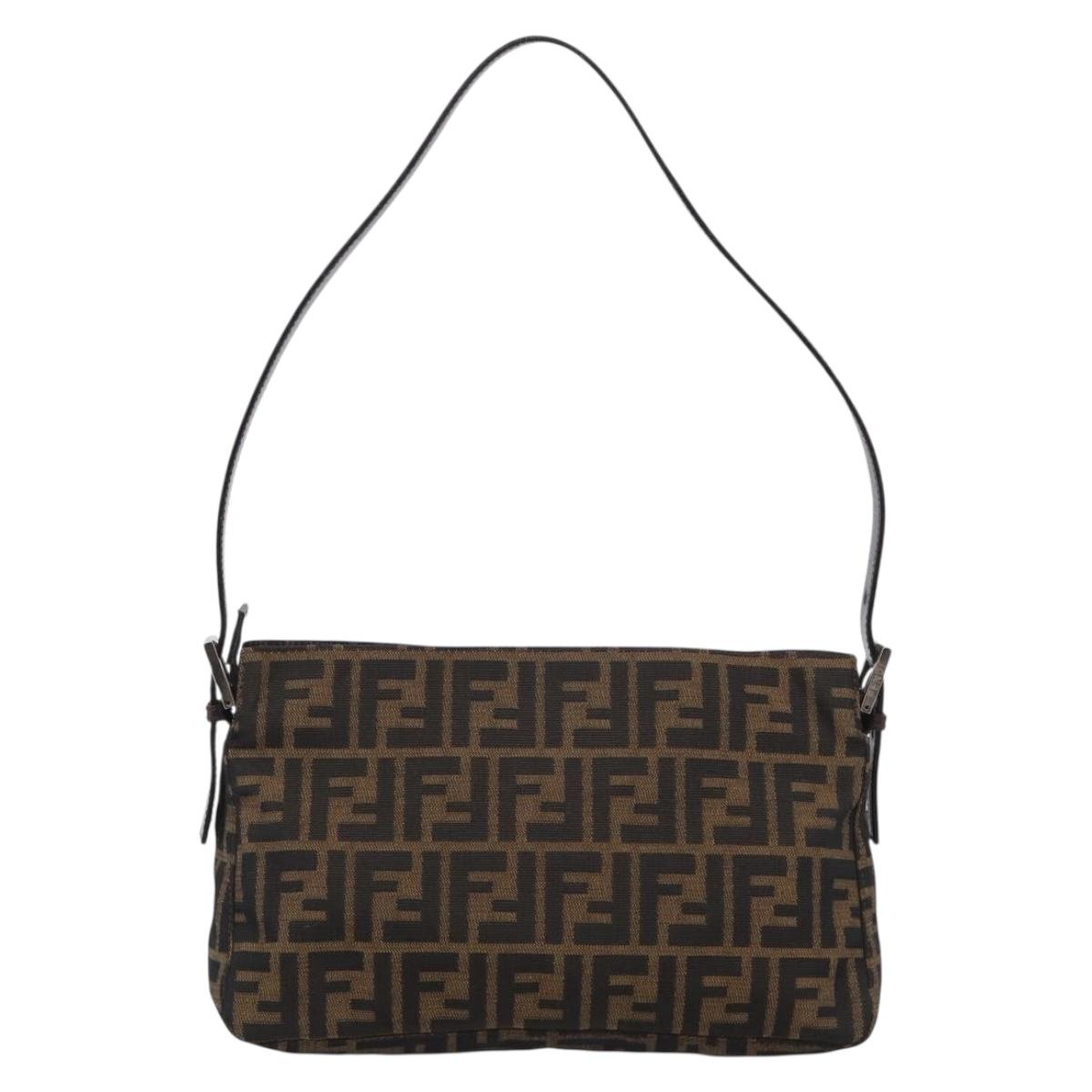 FENDI Zucca Canvas Mamma Baguette Shoulder Bag Brown Black Auth mr3209V