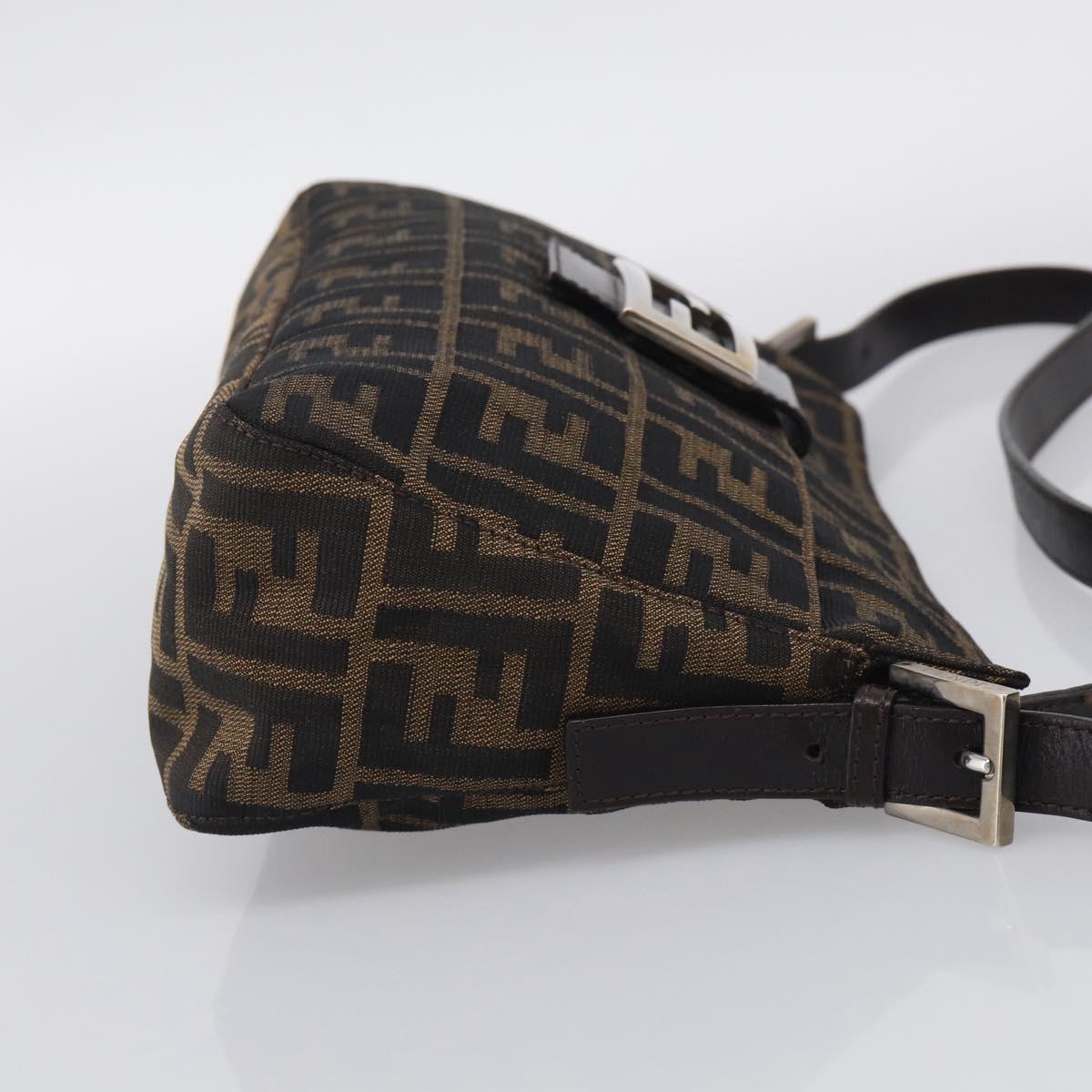 FENDI Zucca Canvas Mamma Baguette Shoulder Bag Brown Black Auth mr3209V