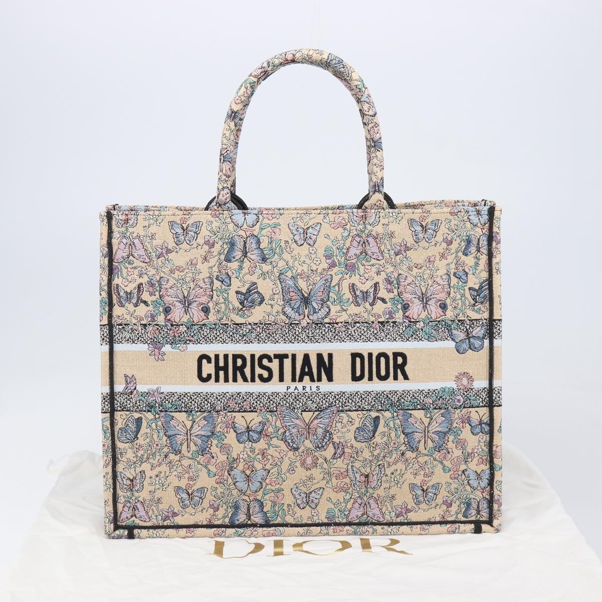 Christian Dior Book Tote Butterfly Hand Bag Canvas Beige Auth mr3224V