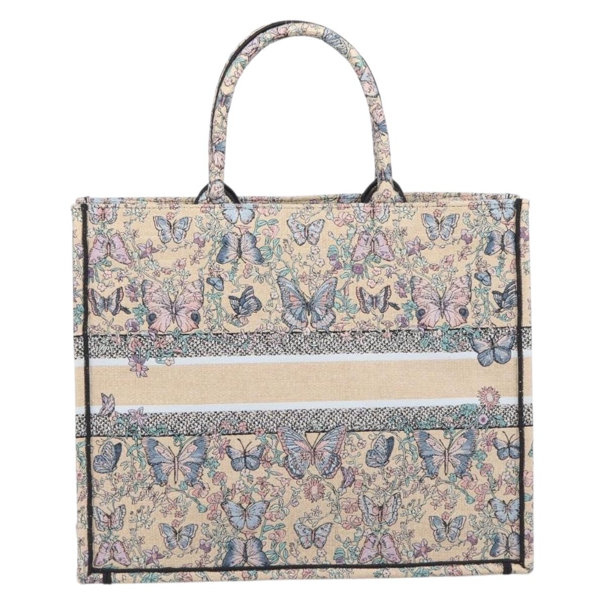 Christian Dior Book Tote Butterfly Hand Bag Canvas Beige Auth mr3224V