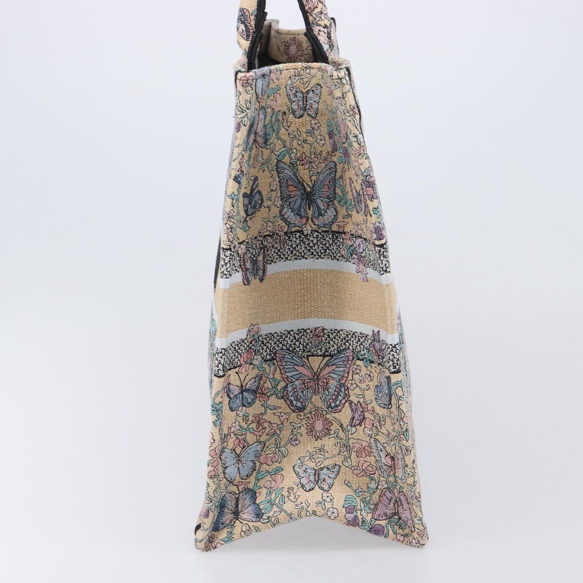 Christian Dior Book Tote Butterfly Hand Bag Canvas Beige Auth mr3224V