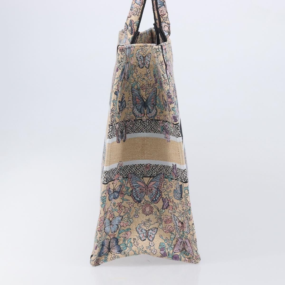 Christian Dior Book Tote Butterfly Hand Bag Canvas Beige Auth mr3224V