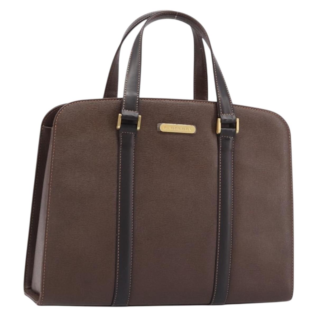 BURBERRY Hand Bag Leather Brown Gold Auth mr3260A