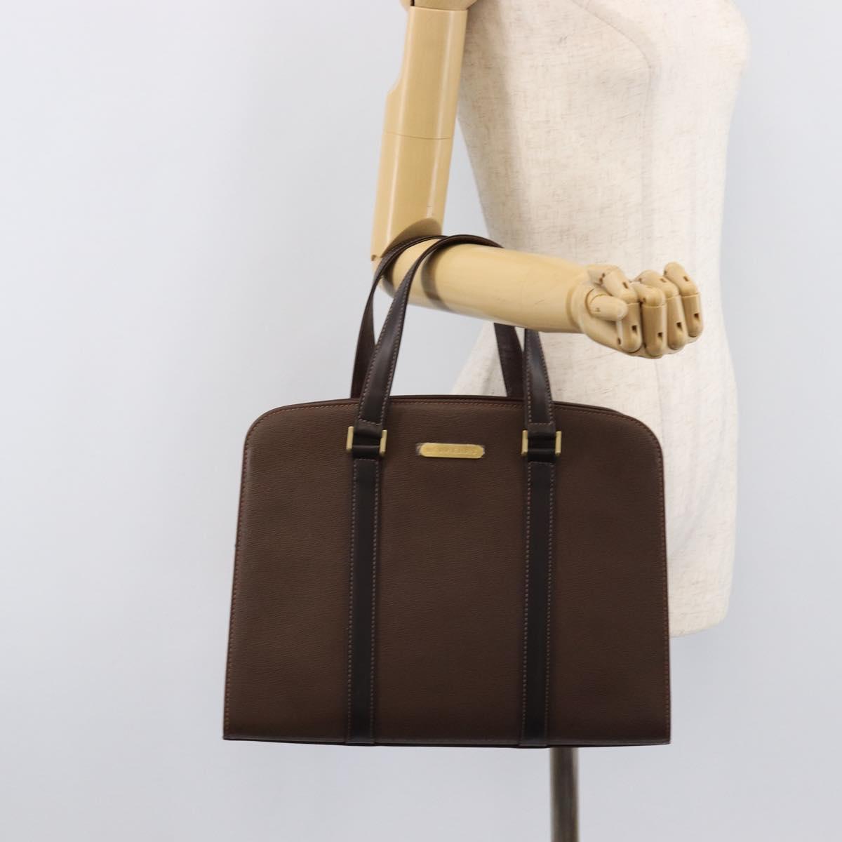BURBERRY Hand Bag Leather Brown Gold Auth mr3260A