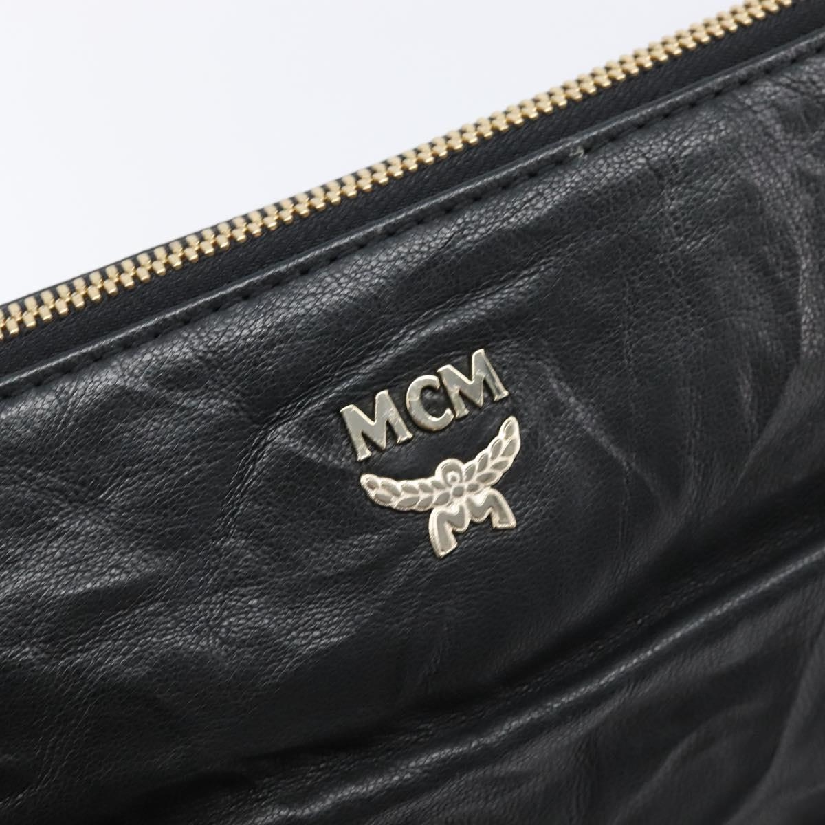 MCM Clutch Bag Leather Black Gold Auth mr3274A