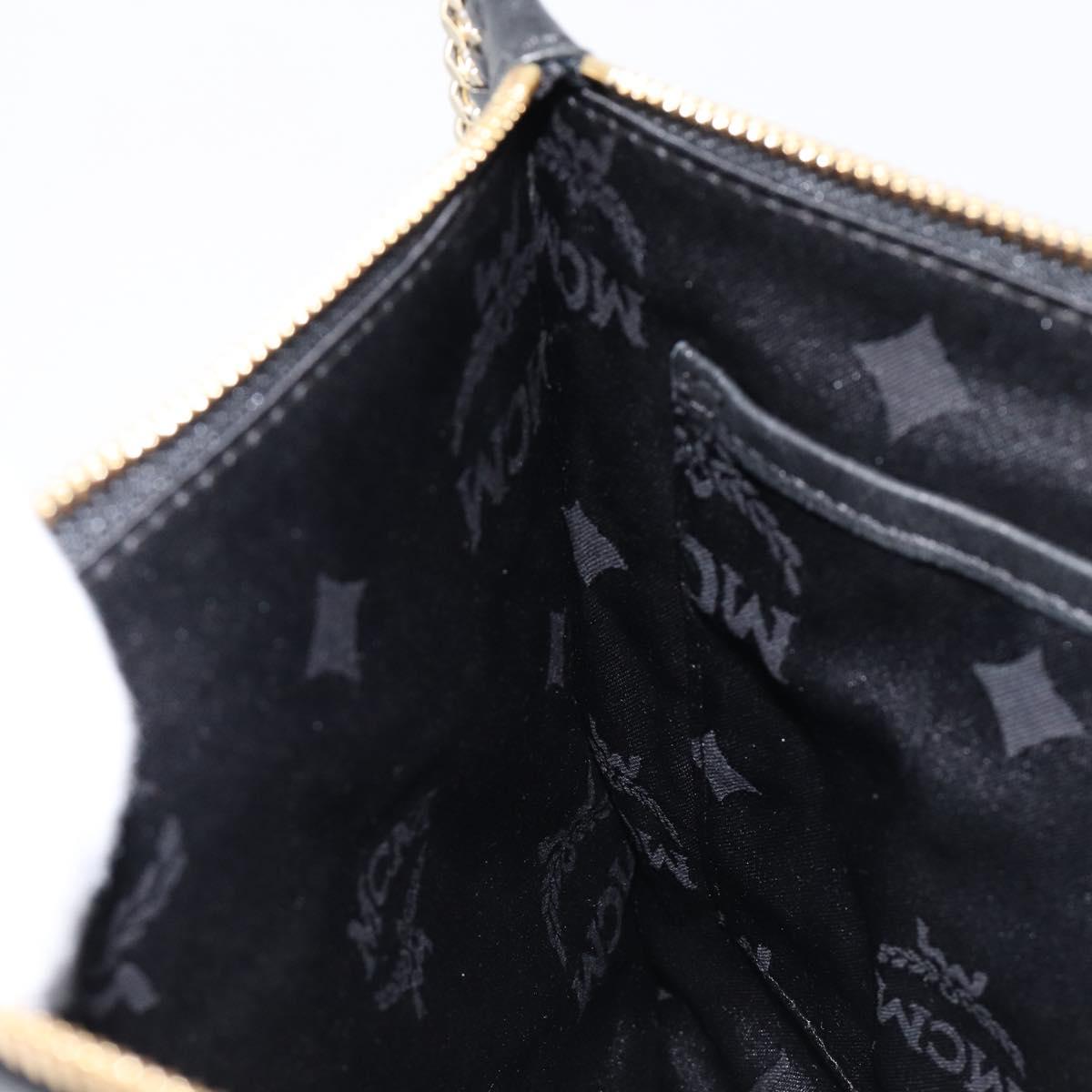 MCM Clutch Bag Leather Black Gold Auth mr3274A