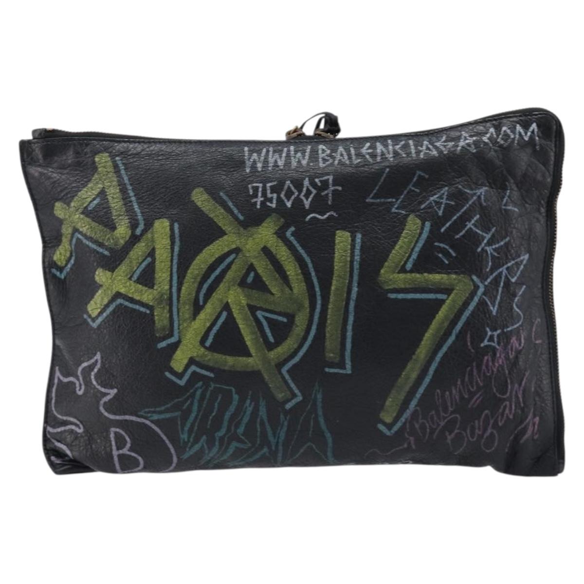 Balenciaga Clutch Bag Leather Black 362967 Auth mr3276