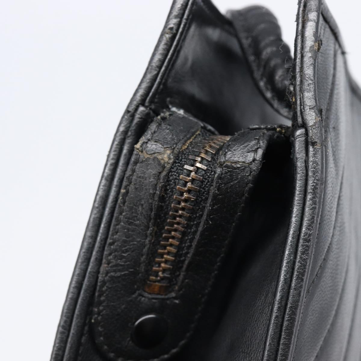 CHANEL V Stitch Shoulder Bag Lamb Skin Black Gold CC Auth mr3288A