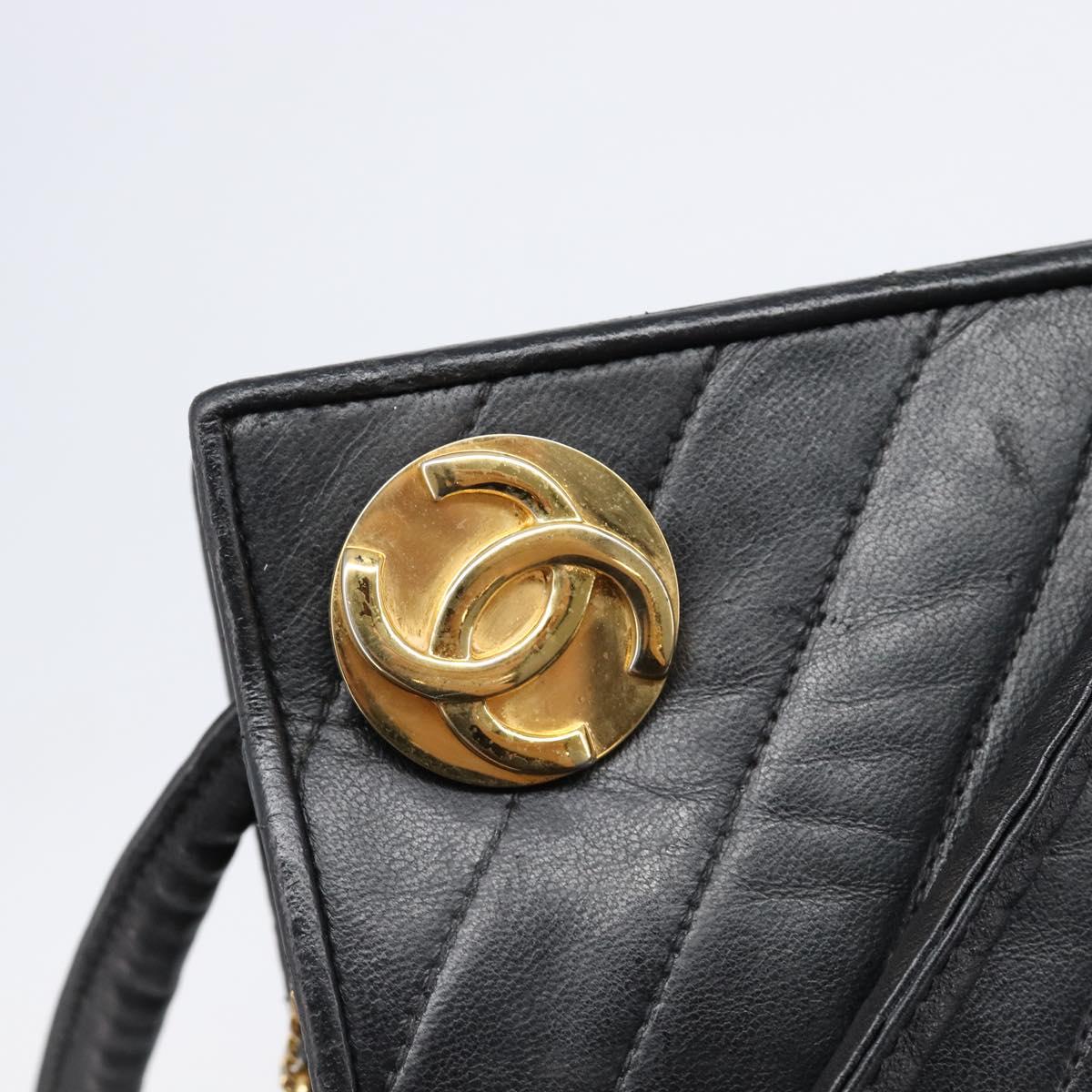 CHANEL V Stitch Shoulder Bag Lamb Skin Black Gold CC Auth mr3288A