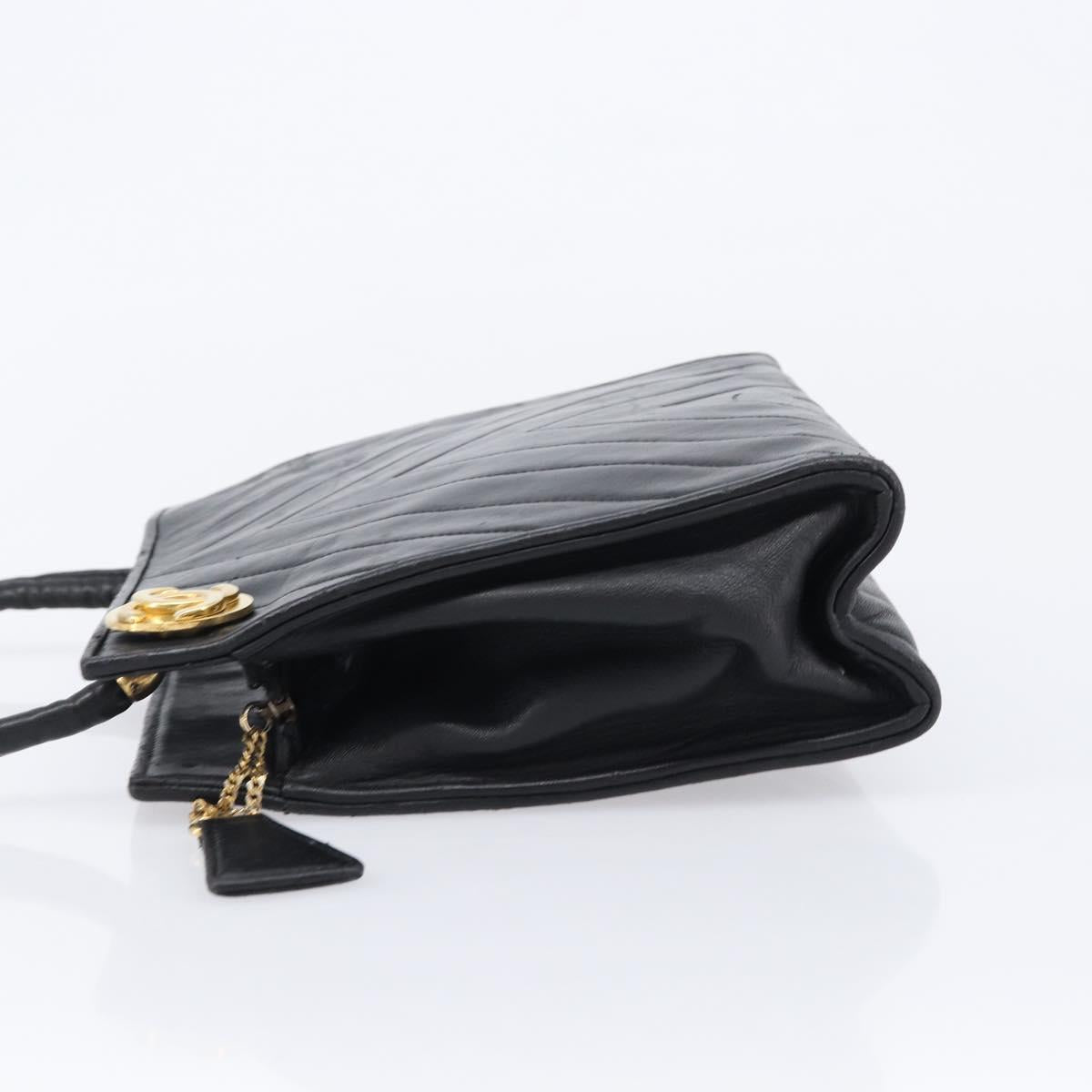 CHANEL V Stitch Shoulder Bag Lamb Skin Black Gold CC Auth mr3288A