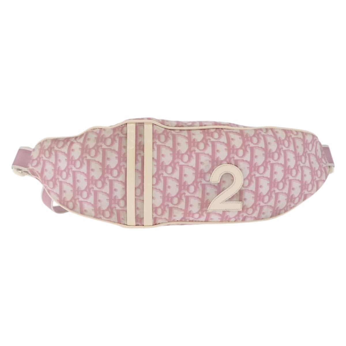 Christian Dior Trotter Canvas Body Bag Nylon Pink Silver Auth mr3299A