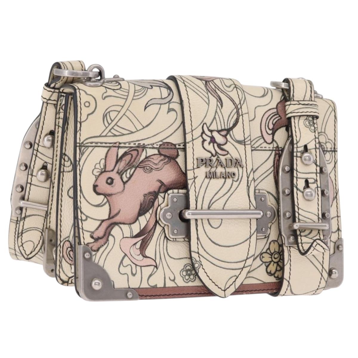 PRADA Kaye Shoulder Bag Leather White Silver Auth mr3336V