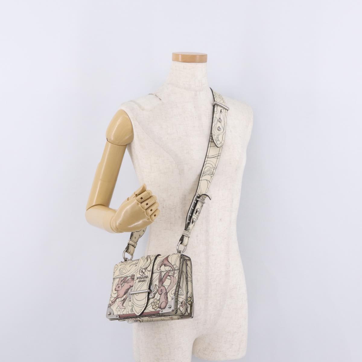 PRADA Kaye Shoulder Bag Leather White Silver Auth mr3336V