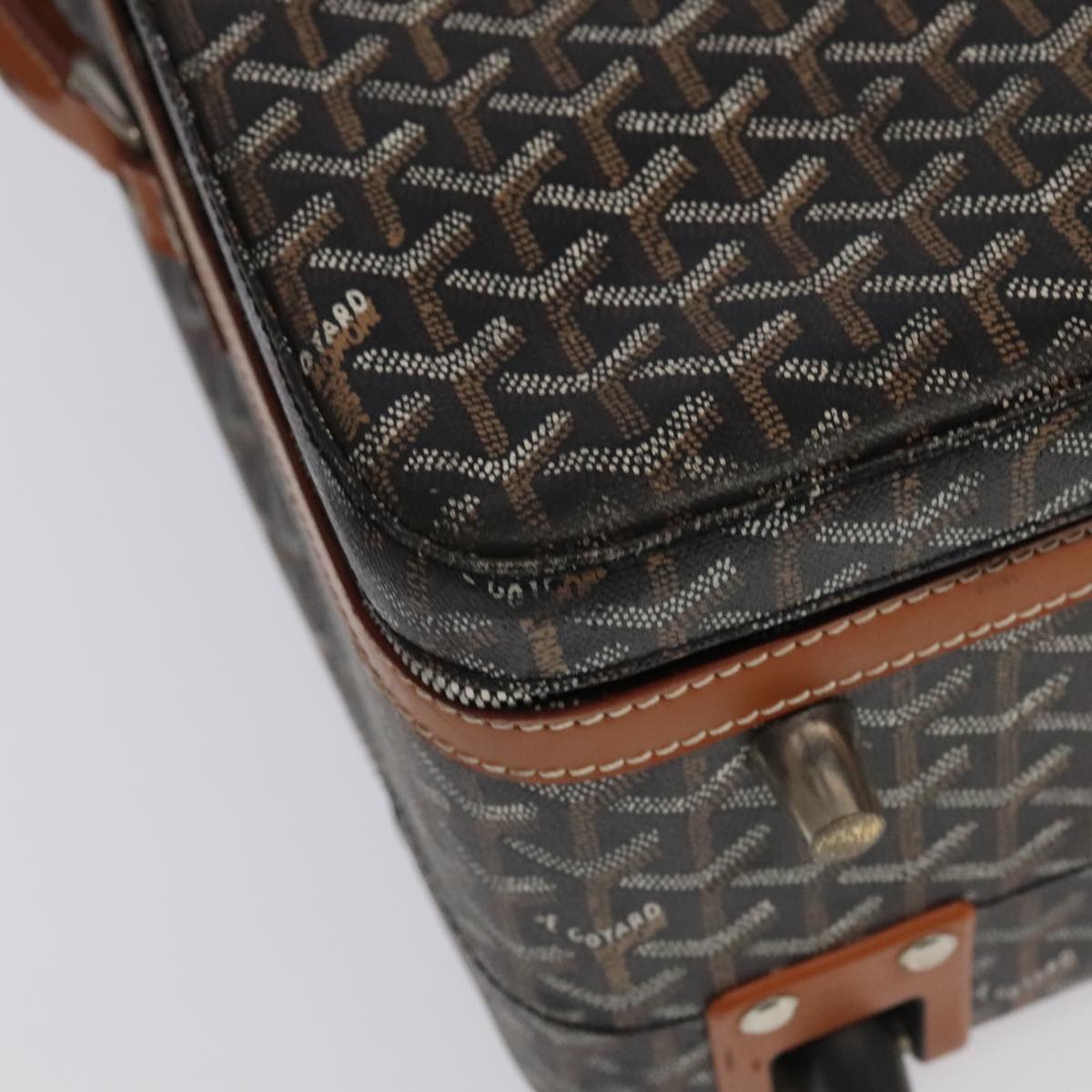 GOYARD Herringbone Trolley PM suitcase PVCCanvas Brown Auth mr552SAM
