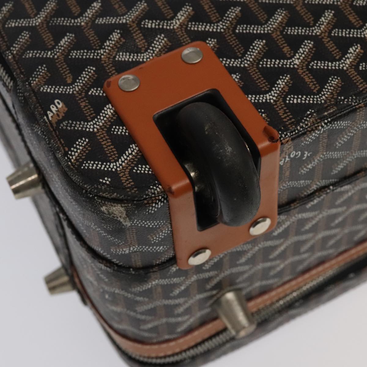 GOYARD Herringbone Trolley PM suitcase PVCCanvas Brown Auth mr552SAM