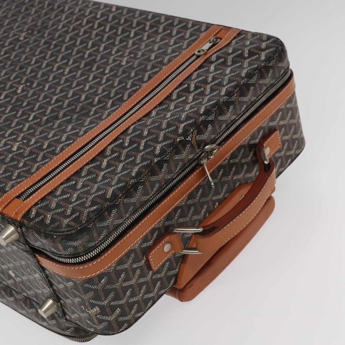 GOYARD Herringbone Trolley PM suitcase PVCCanvas Brown Auth mr552SAM