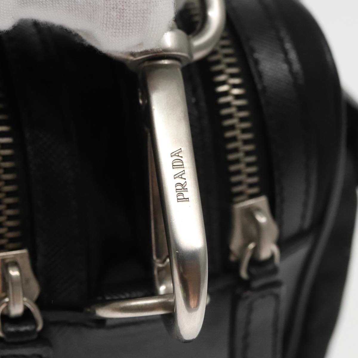 PRADA Shoulder Bag Nylon Black Silver BR2162 Auth mr669V