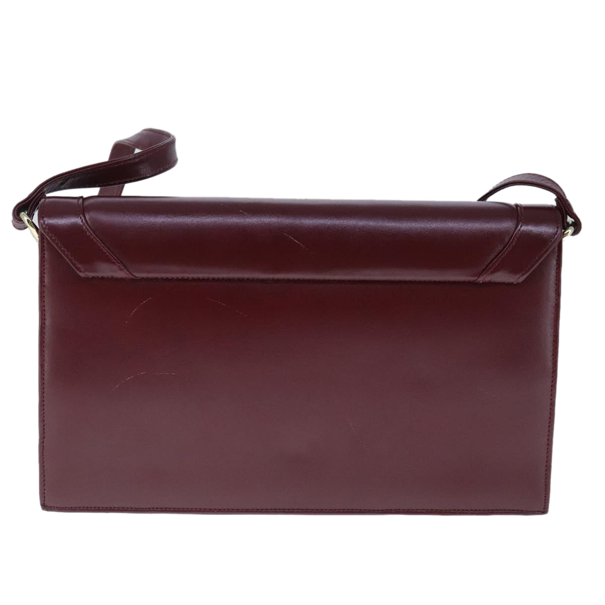 CARTIER Must Line Shoulder Bag Leather Bordeaux Gold Auth mr732