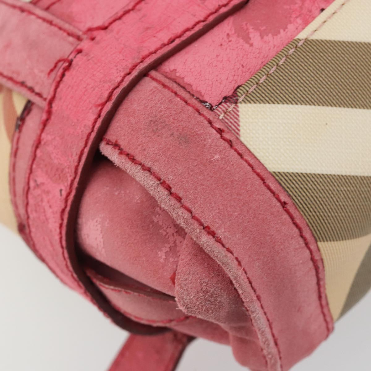 BURBERRY Nova Check Hand Bag PVC Leather 2way Beige Auth mr743