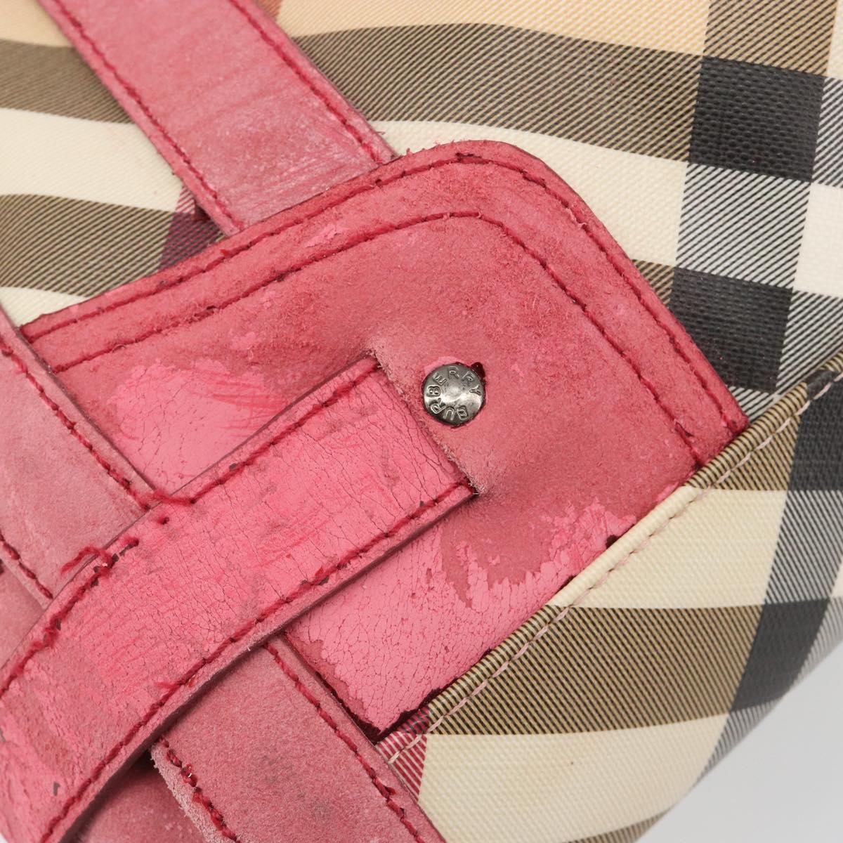 BURBERRY Nova Check Hand Bag PVC Leather 2way Beige Auth mr743
