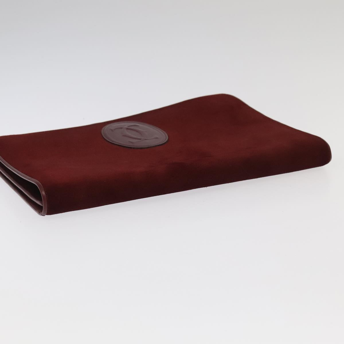CARTIER Clutch Bag Leather Suede 2Set Bordeaux Auth mr782