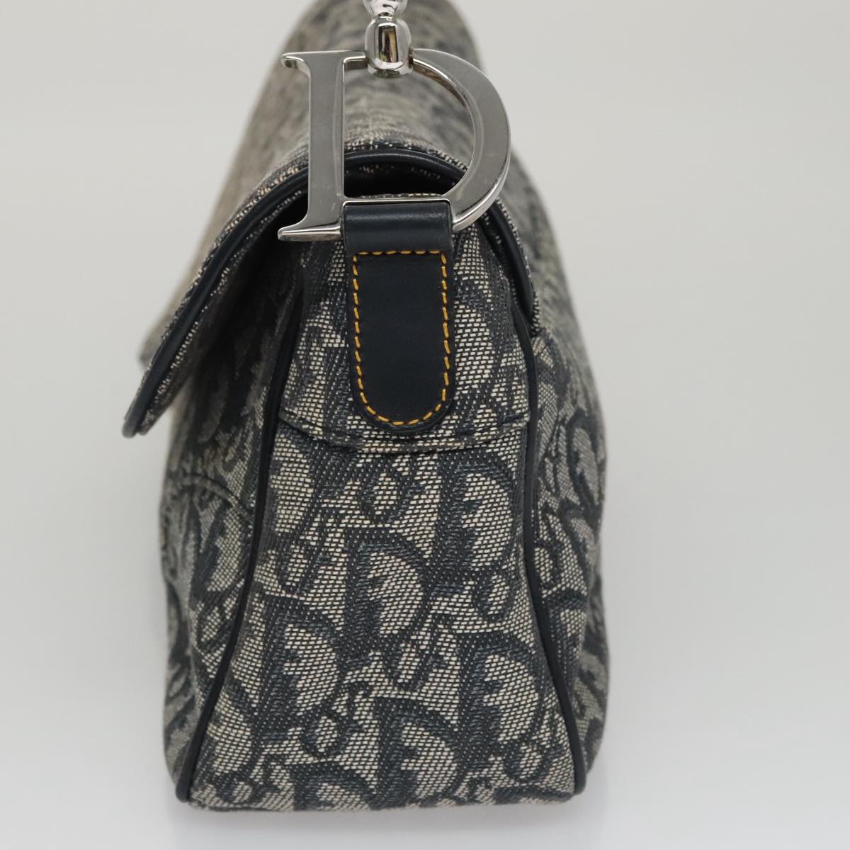 Christian Dior Trotter Canvas Saddle Shoulder Bag Navy Silver Auth mr803