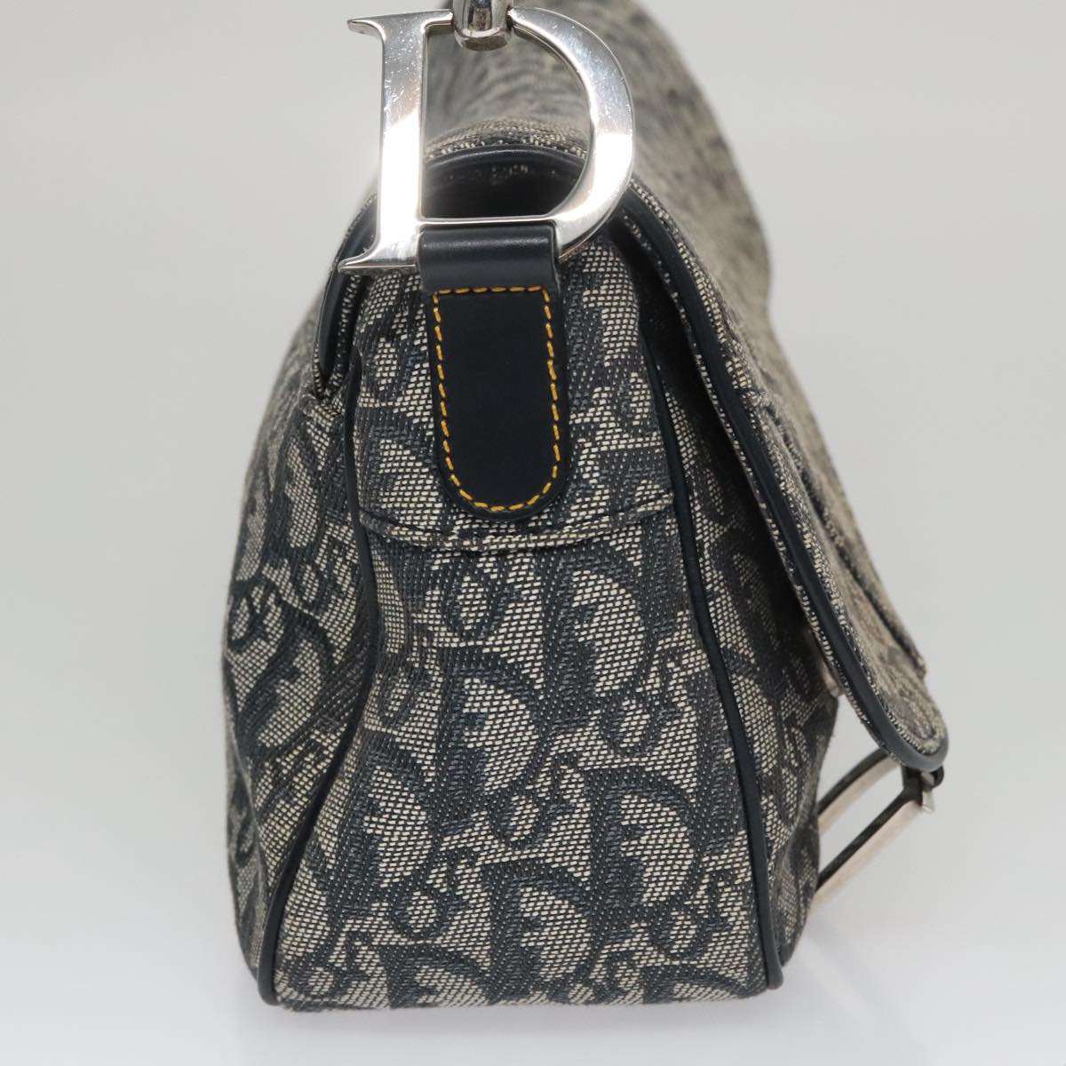 Christian Dior Trotter Canvas Saddle Shoulder Bag Navy Silver Auth mr803