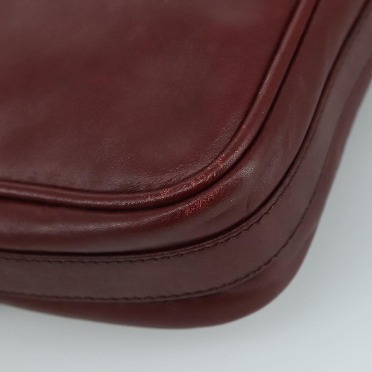 CARTIER Must Line Shoulder Bag Leather Bordeaux Gold Auth mr807