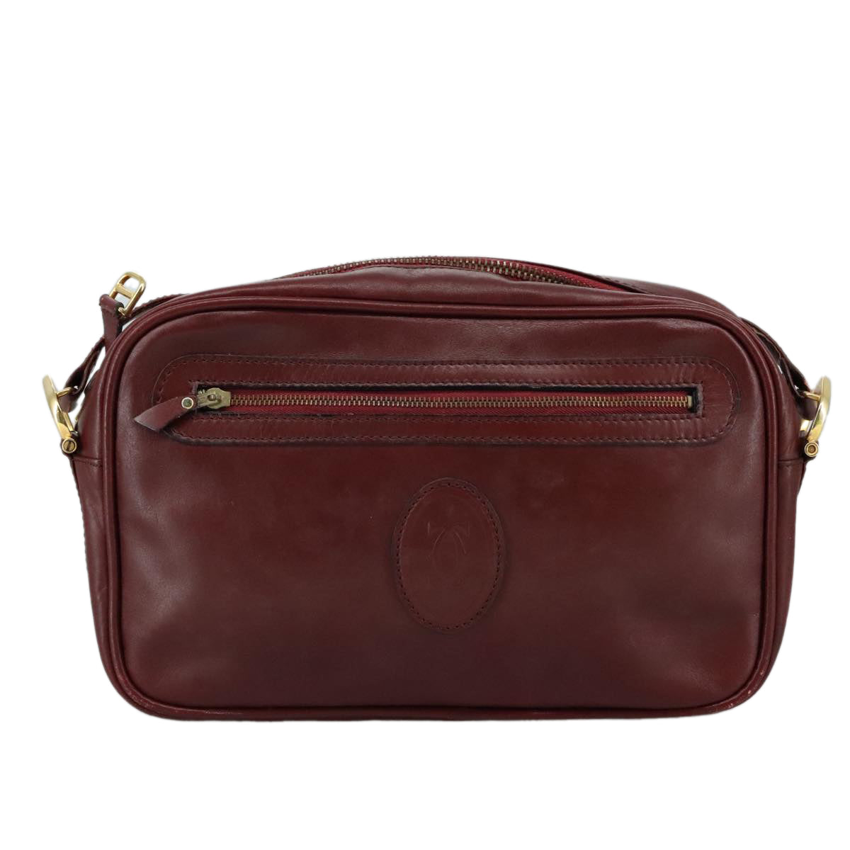 CARTIER Must Line Shoulder Bag Leather Bordeaux Gold Auth mr807
