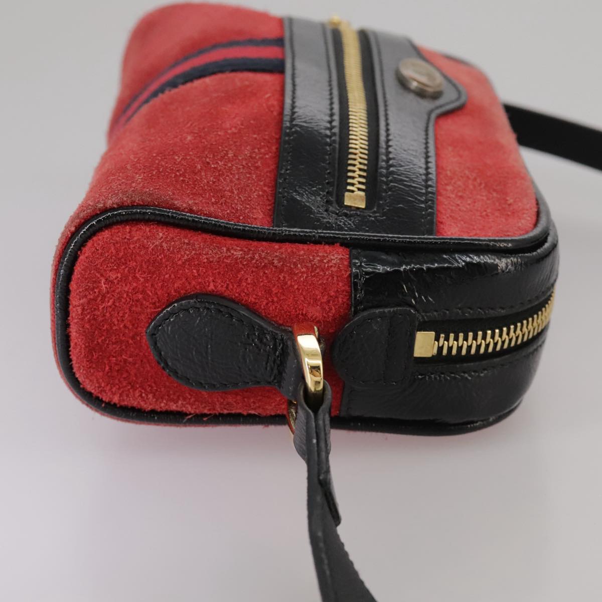 GUCCI Sherry Line Shoulder Bag Suede Red Navy Auth mr825