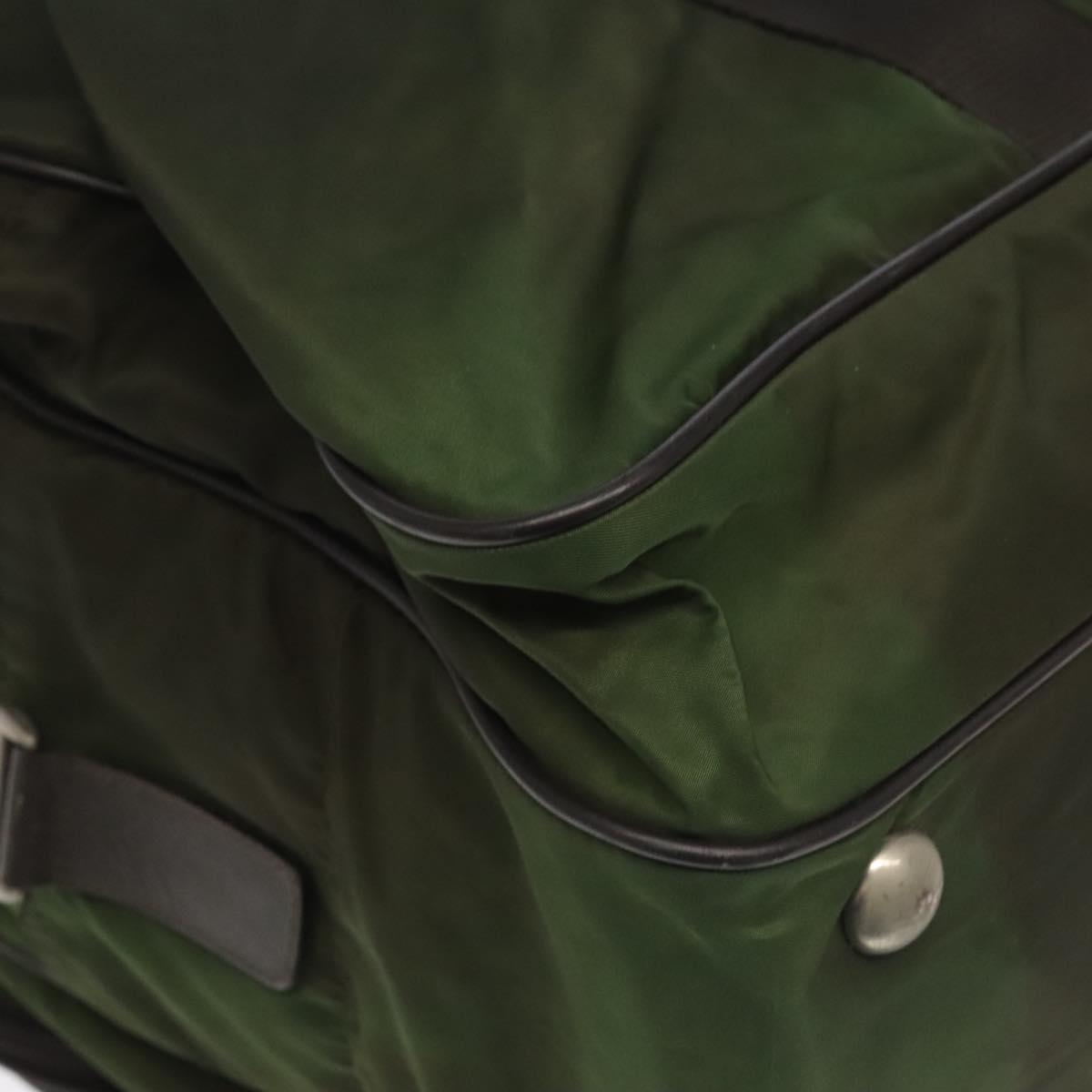 PRADA Boston Bag Nylon 2way Khaki Silver Auth mr830