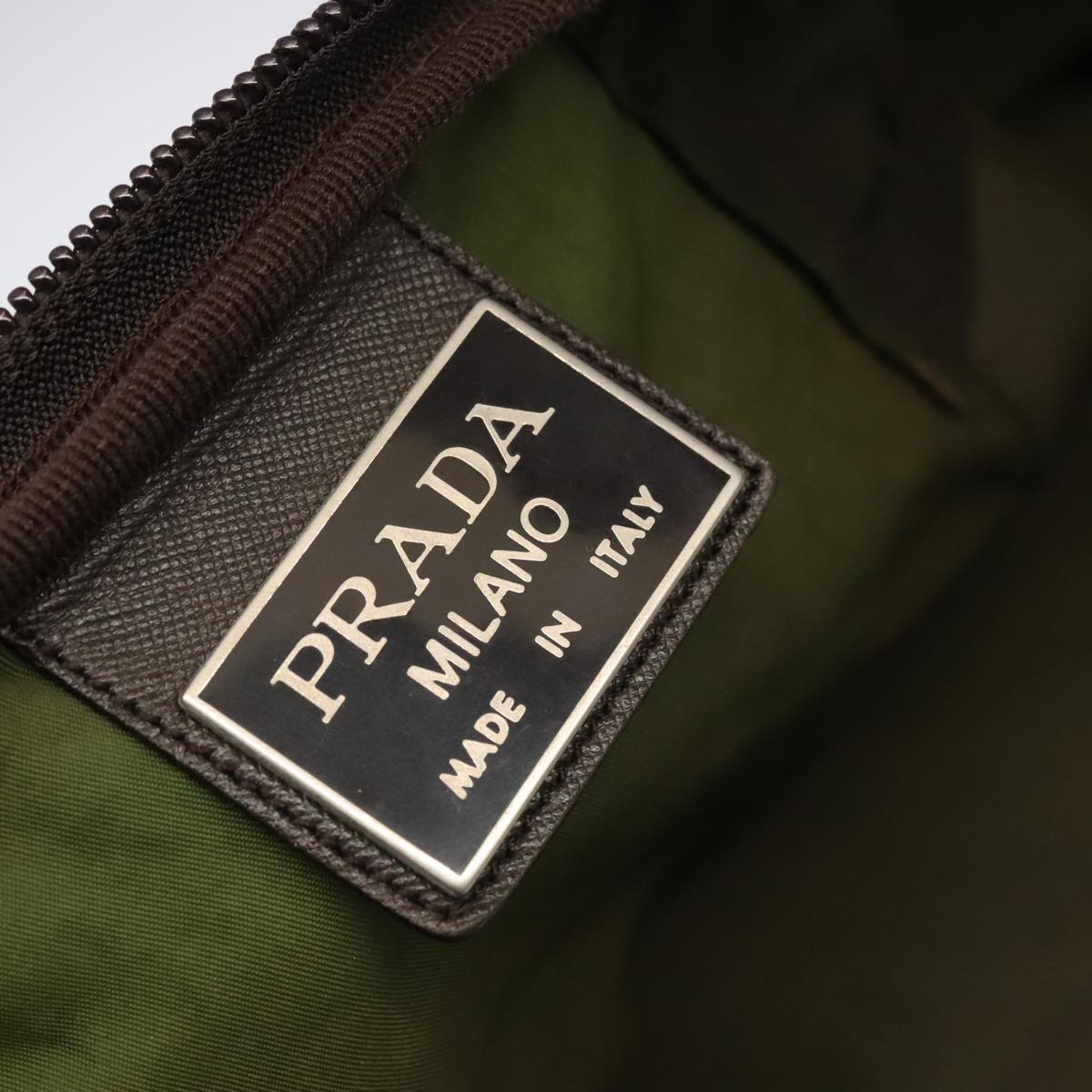 PRADA Boston Bag Nylon 2way Khaki Silver Auth mr830