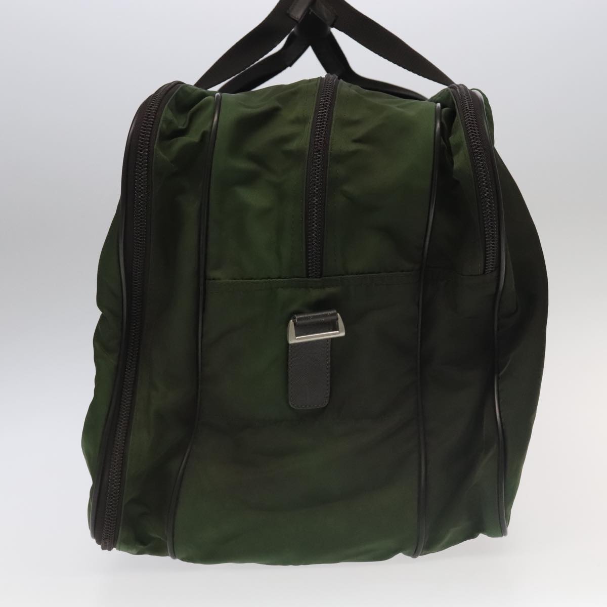 PRADA Boston Bag Nylon 2way Khaki Silver Auth mr830
