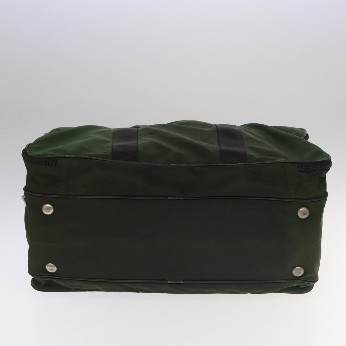 PRADA Boston Bag Nylon 2way Khaki Silver Auth mr830