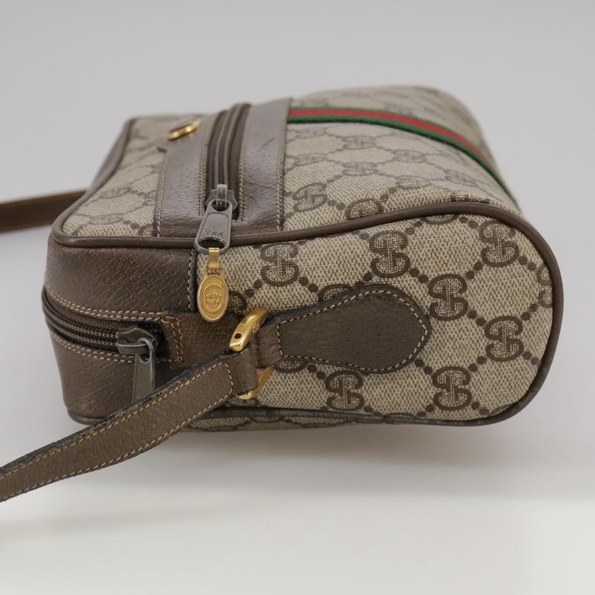 GUCCI Web Sherry Line GG Supreme Shoulder Bag PVC Beige Red Green Auth mr832