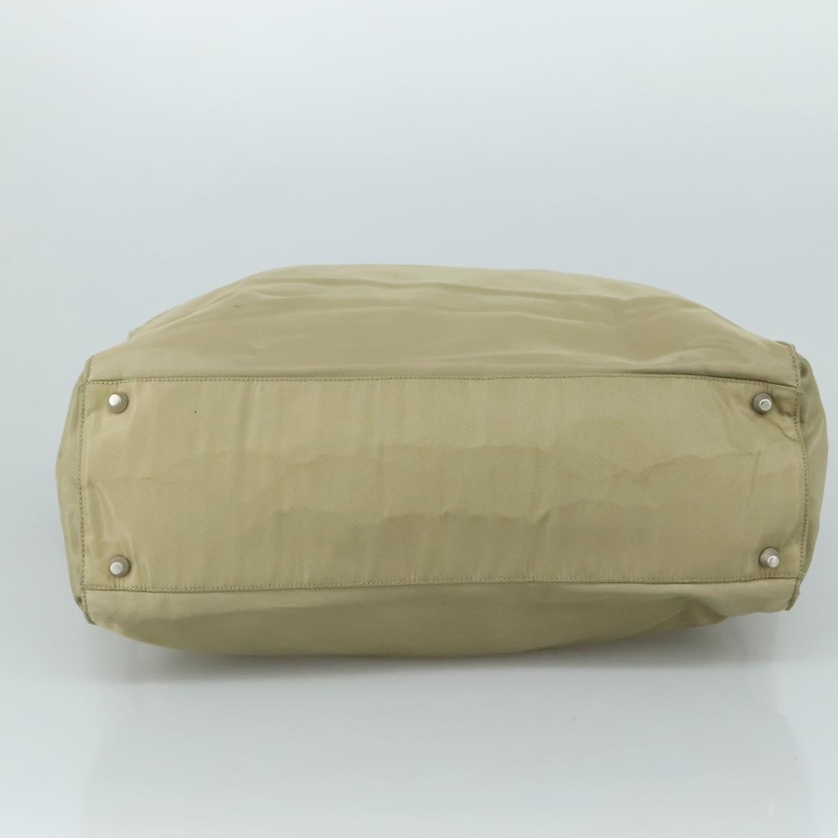 PRADA Tote Bag Nylon Beige Silver Auth mr836