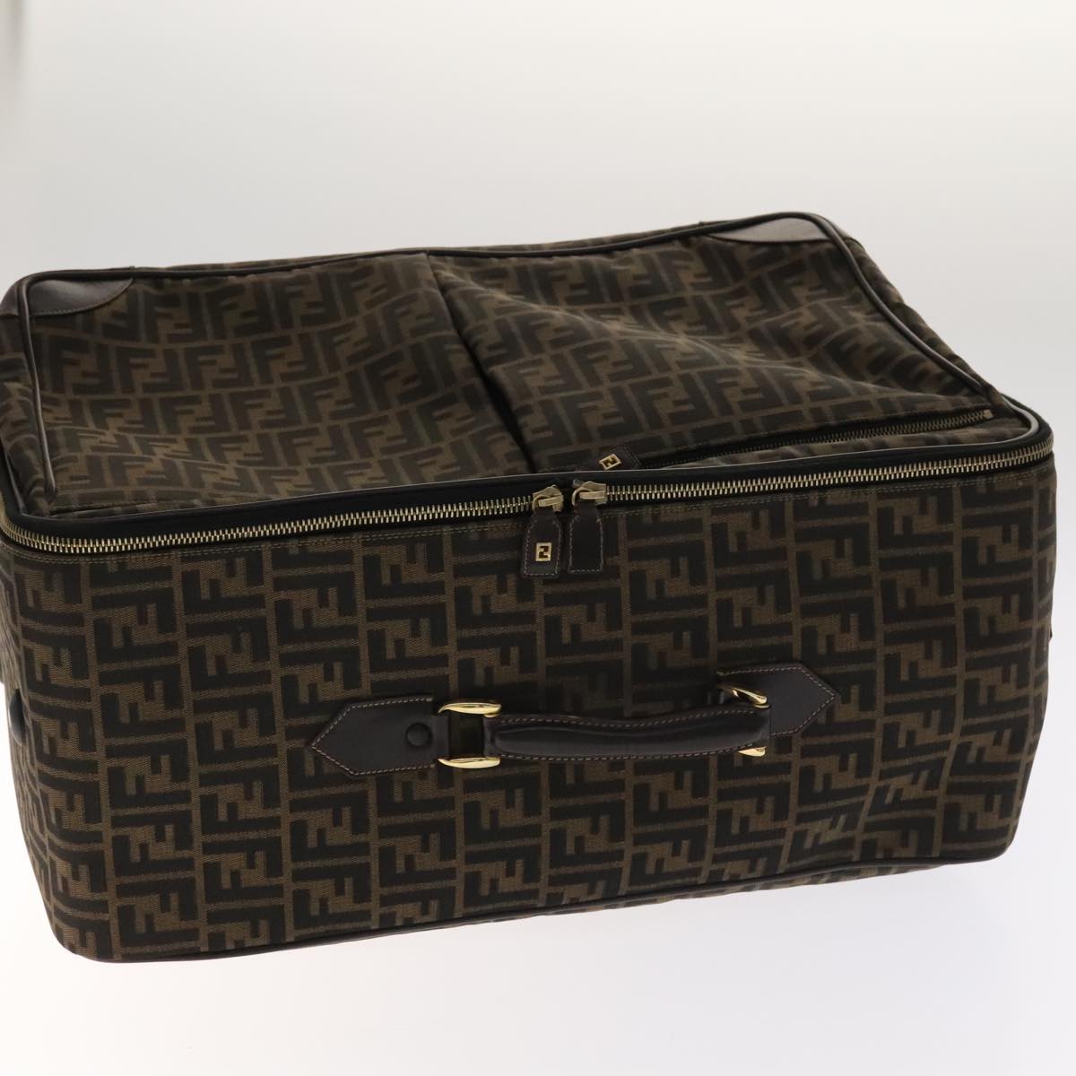 FENDI Zucca Canvas Carry Case Boston Bag Black Brown Auth mr869