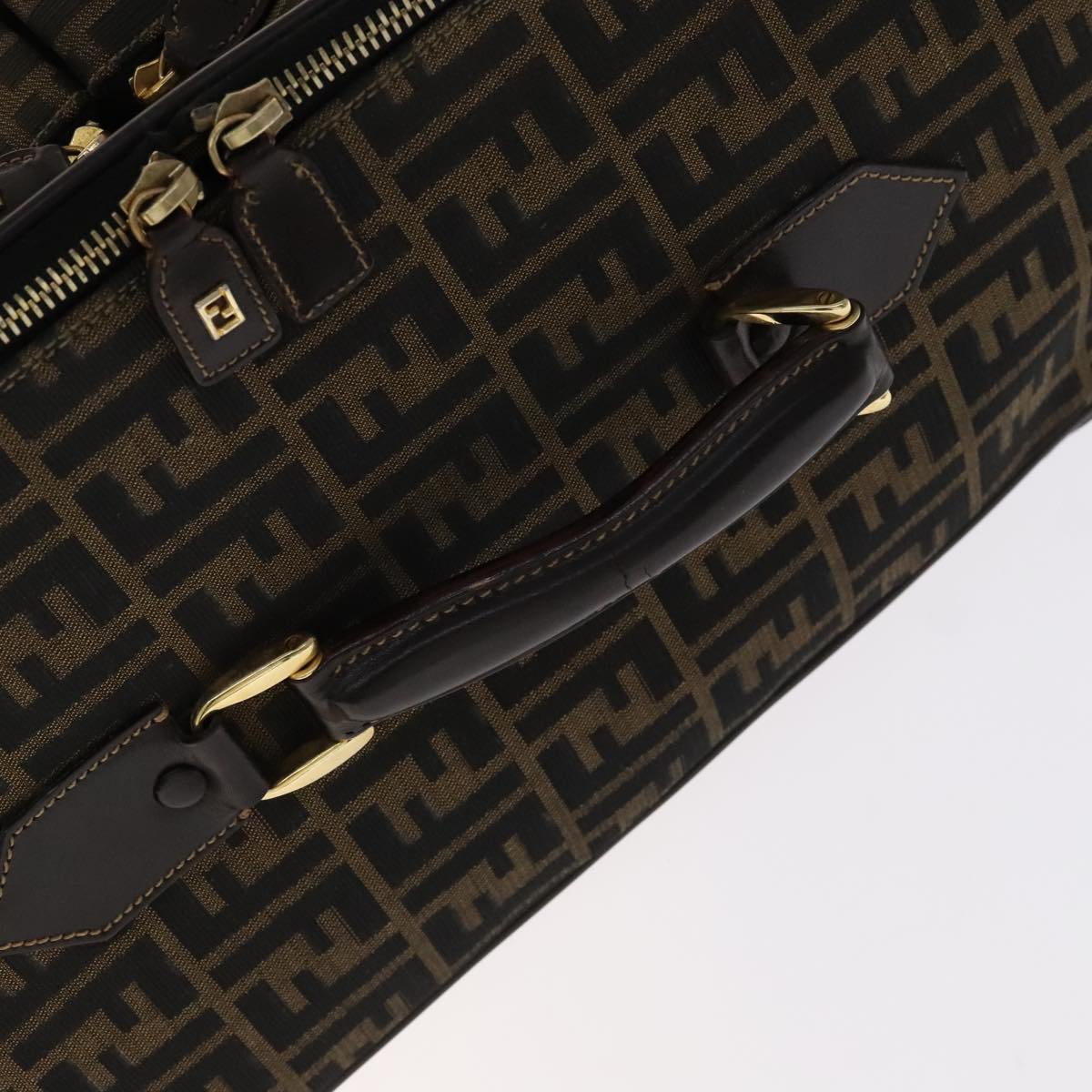 FENDI Zucca Canvas Carry Case Boston Bag Black Brown Auth mr869