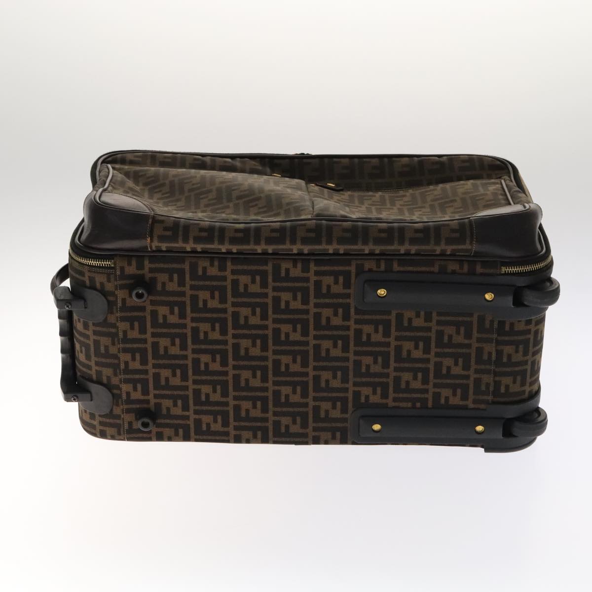 FENDI Zucca Canvas Carry Case Boston Bag Black Brown Auth mr869