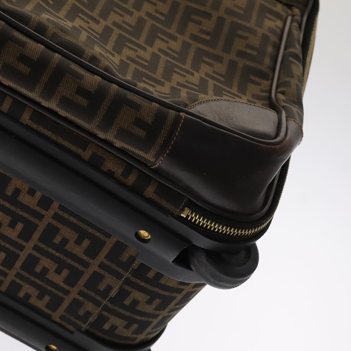 FENDI Zucca Canvas Carry Case Boston Bag Black Brown Auth mr869