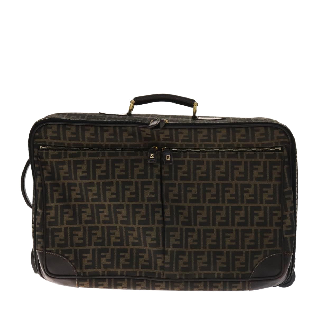 FENDI Zucca Canvas Carry Case Boston Bag Black Brown Auth mr869
