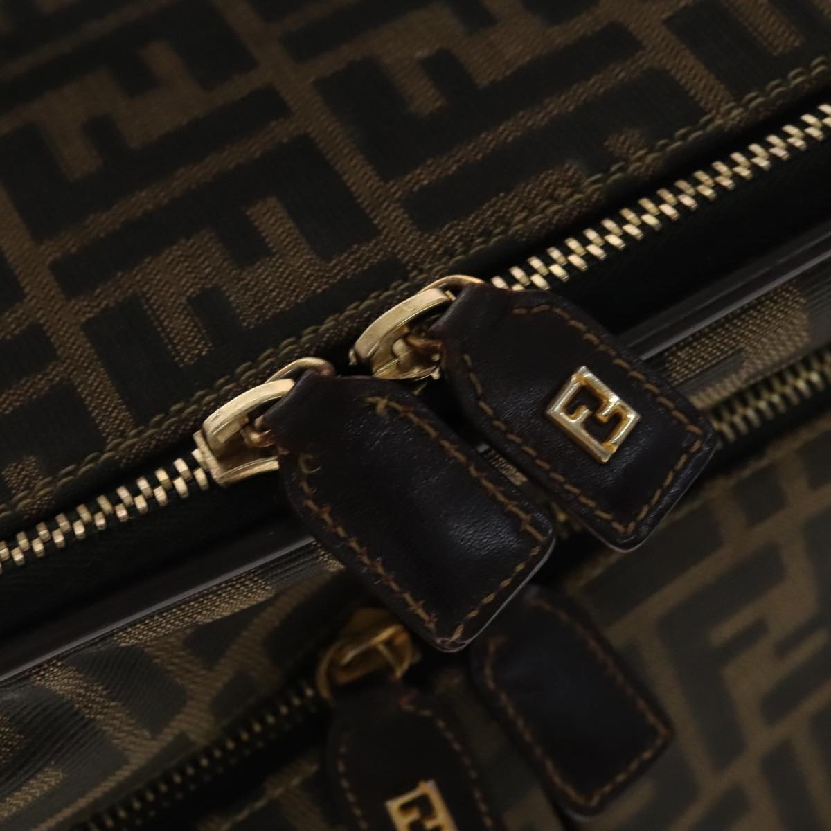 FENDI Zucca Canvas Carry Case Boston Bag Black Brown Auth mr869