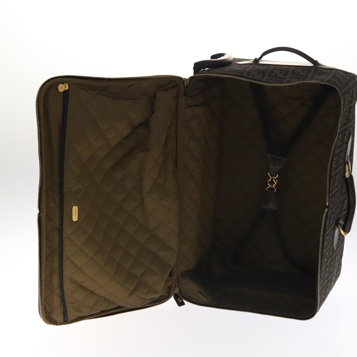 FENDI Zucca Canvas Carry Case Boston Bag Black Brown Auth mr869