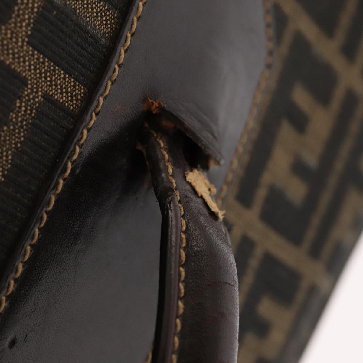 FENDI Zucca Canvas Carry Case Boston Bag Black Brown Auth mr869