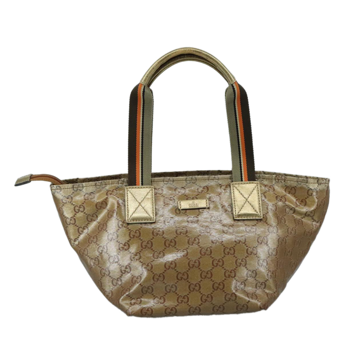 GUCCI GG Crystal Sherry Line Hand Bag Gray Gold Brown Auth mr876